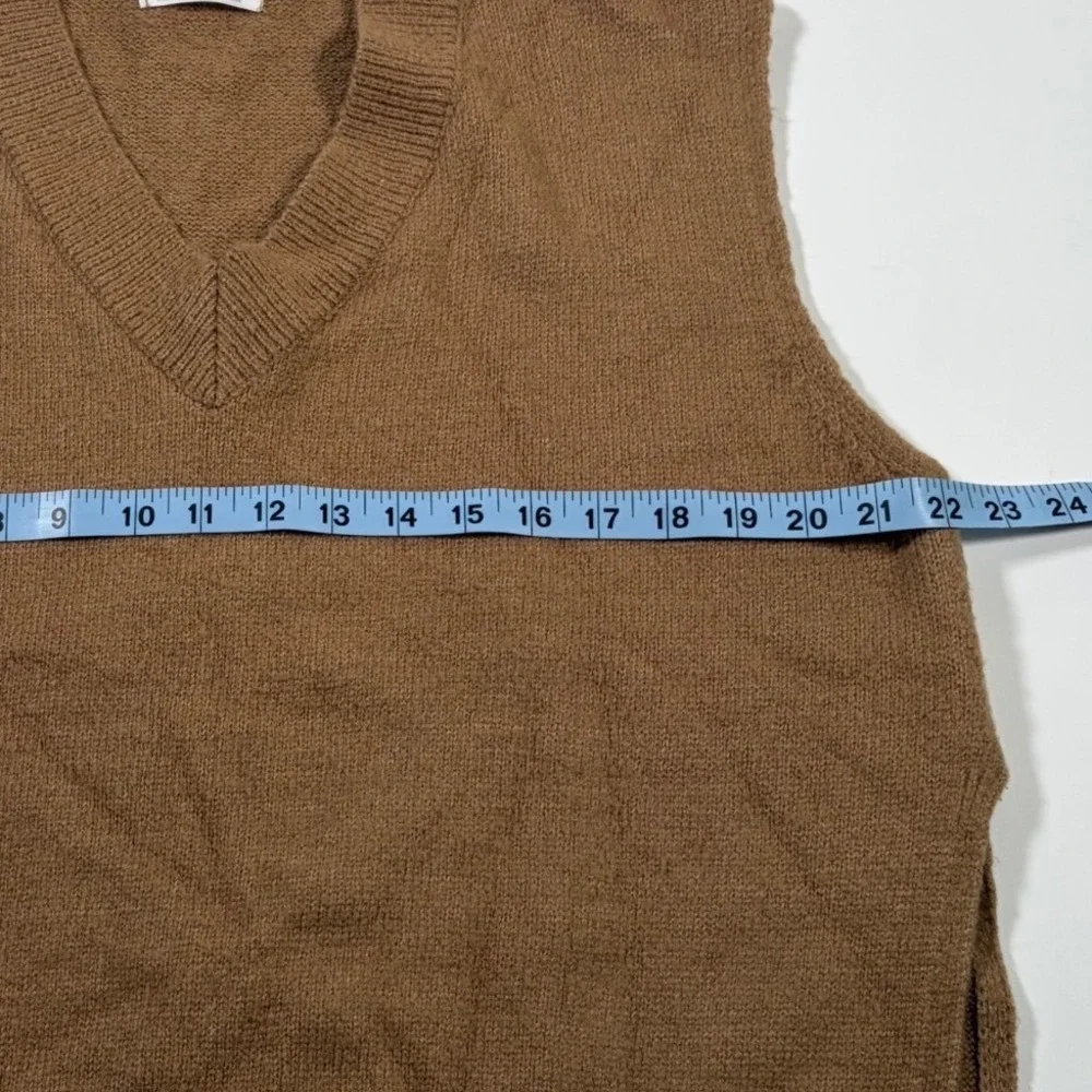 Oak + Fort Brown Knit V-Neck Sweater Vest OS Dark Academia Minimalist Old Money